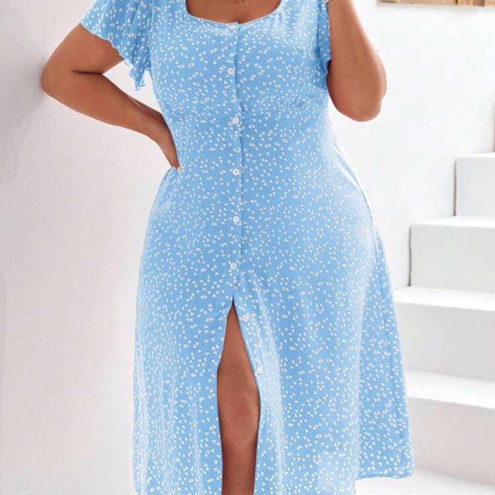 Blue White Heart Button-Down Dress
